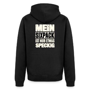 Funny Six-Pack Saying - Unisex Premium Organic Zip Hoodie - black - Back - Nico (187cm)