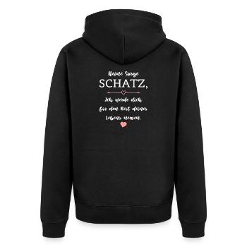 Humor Spruch Beziehung Ehe Partnerschaft - Unisex Premium Bio Zip Hoodie - Schwarz - Hinten - Nico (187cm)