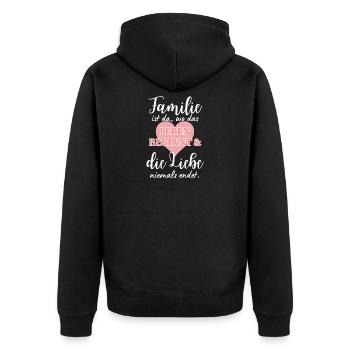 Familie Spruch Liebe Zitat Family - Unisex Premium Bio Zip Hoodie - Schwarz - Hinten - Nico (187cm)
