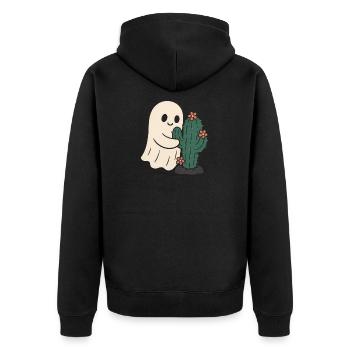 Playful ghost with cactus design - Unisex Premium Organic Zip Hoodie - black - Back - Nico (187cm)