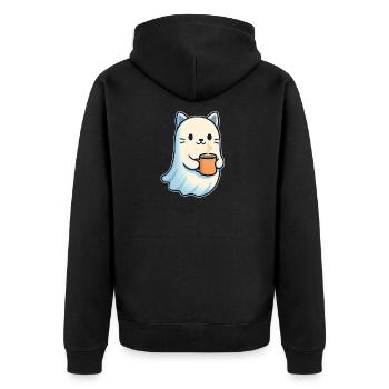 Süßer Katzengeist mit Kaffee - Unisex Premium Bio Zip Hoodie - Schwarz - Hinten - Nico (187cm)