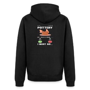 Töpferei Ruft Ich Muss Gehen - Unisex Premium Bio Zip Hoodie - Schwarz - Hinten - Nico (187cm)