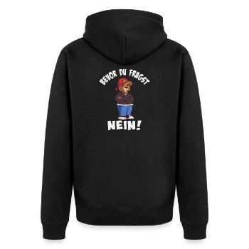 Cooler Bärenstyle mit Trendhut - Unisex Premium Bio Zip Hoodie - Schwarz - Hinten - Nico (187cm)