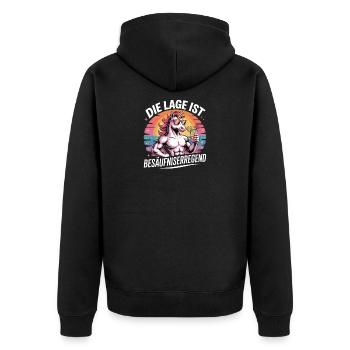 Die Lage Ist Besäufniserregend Einhorn Party Motiv - Unisex Premium Bio Zip Hoodie - Schwarz - Hinten - Nico (187cm)