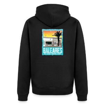 Balearen Sonnenuntergang Silhouette - Unisex Premium Bio Zip Hoodie - Schwarz - Hinten - Nico (187cm)
