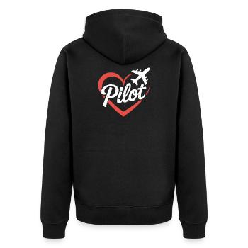Herz und Flugzeug Pilot Design - Unisex Premium Bio Zip Hoodie - Schwarz - Hinten - Nico (187cm)