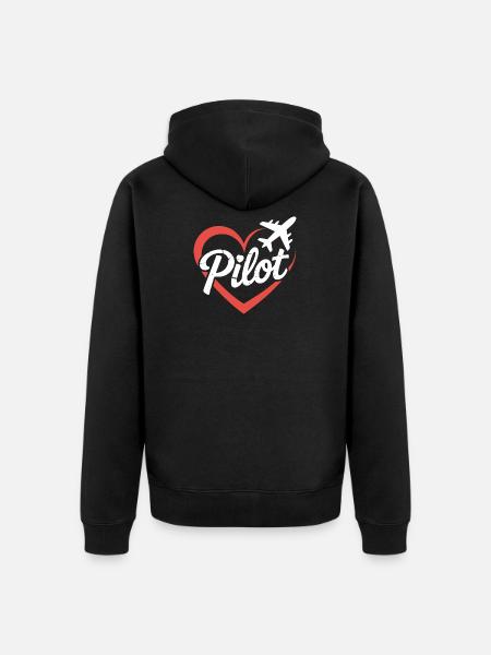 Herz und Flugzeug Pilot Design - Unisex Premium Bio Zip Hoodie - Schwarz