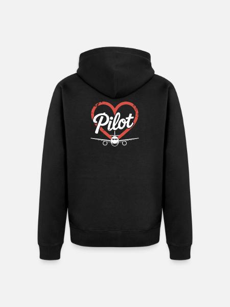 Heart Airplane Pilot - Unisex Premium Organic Zip Hoodie - black