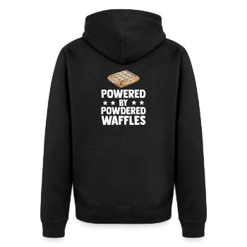 Powered By Powdered Waffles - Unisex Premium Bio Zip Hoodie - Schwarz - Hinten - Nico (187cm)