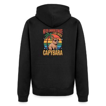 Funny Capybara - Unisex Premium Bio Zip Hoodie - Schwarz - Hinten - Nico (187cm)