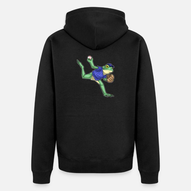Frosch Baseball Baseballhandschuh - Unisex Premium Bio Zip Hoodie - Schwarz
