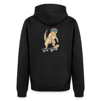 Meerkat Skater Skateboard - Unisex Premium Organic Zip Hoodie - black - Back - Nico (187cm)