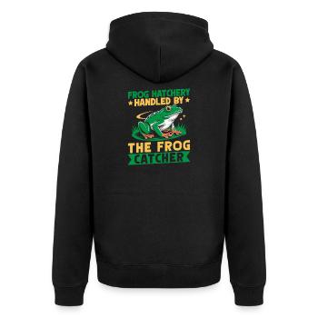 Frog Catcher Frog Hatchery Handled By Frog - Unisex Premium Bio Zip Hoodie - Schwarz - Hinten - Nico (187cm)