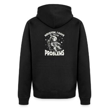  Houston I Have So Many Problems Funny Space Cat - Unisex Premium Bio Zip Hoodie - Schwarz - Hinten - Nico (187cm)