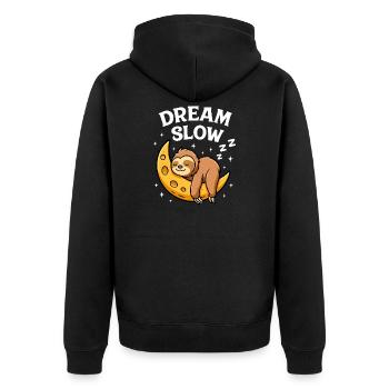 Cute sleeping sloth on moon - Unisex Premium Organic Zip Hoodie - black - Back - Nico (187cm)