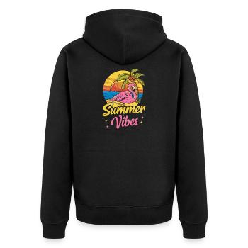 Pink Flamingo Summer Beach Palm Tree Urlaub - Unisex Premium Bio Zip Hoodie - Schwarz - Hinten - Nico (187cm)