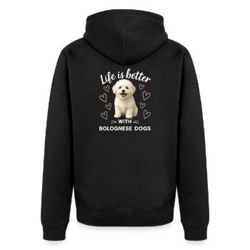 Bolognese Hund - Unisex Premium Bio Zip Hoodie - Schwarz - Hinten - Nico (187cm)