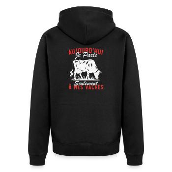 Today I only talk to my cows - Unisex Premium Organic Zip Hoodie - black - Back - Nico (187cm)