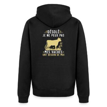 Mes vaches ont besoin de moi - Veste à capuche bio Premium Unisexe - noir - Dos - Nico (187cm)