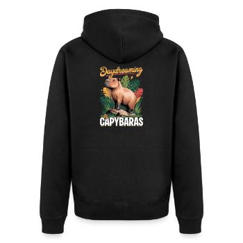 Funny aesthetic Kawaii Capybara - Unisex Premium Bio Zip Hoodie - Schwarz - Hinten - Nico (187cm)
