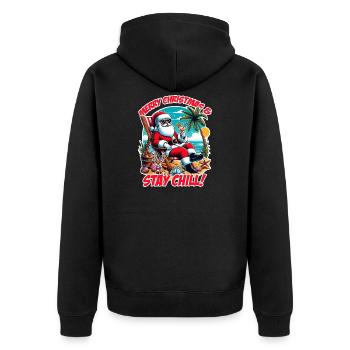 Santa am Strand – Merry Christmas & Stay Chill - Unisex Premium Bio Zip Hoodie - Schwarz - Hinten - Nico (187cm)