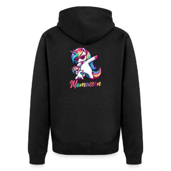 Mamacorn Mama Einhorn Mutter Babykorn Unicorn - Unisex Premium Bio Zip Hoodie - Schwarz - Hinten - Nico (187cm)