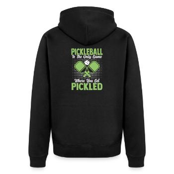 Pickleball Paddleball Outdoor Sport Tennis - Unisex Premium Bio Zip Hoodie - Schwarz - Hinten - Nico (187cm)