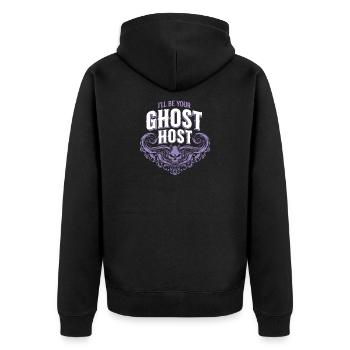 I'll Be Your Ghost Host — Spooky Host Einladung - Unisex Premium Bio Zip Hoodie - Schwarz - Hinten - Nico (187cm)