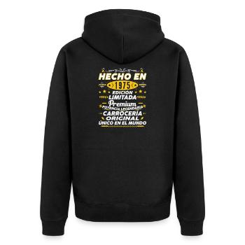 Hergestellt im Jahr 1975 Vintage Geburtstagsgeschenk - Unisex Premium Bio Zip Hoodie - Schwarz - Hinten - Nico (187cm)