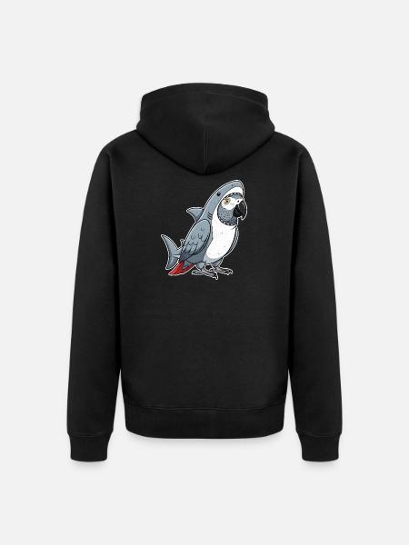 Cartoon Grey Parrot Shark Costume - Unisex Premium Organic Zip Hoodie - black