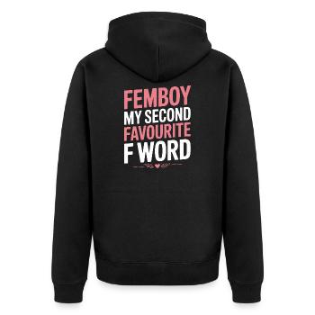 Femboy – Mein zweitliebstes F-Wort - Unisex Premium Bio Zip Hoodie - Schwarz - Hinten - Nico (187cm)