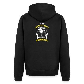 Never Underestimate Dad On The Golf Course - Unisex Premium Bio Zip Hoodie - Schwarz - Hinten - Nico (187cm)