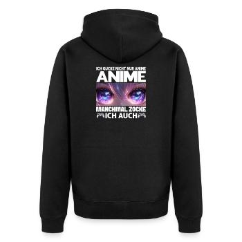Ich Gucke Nicht Nur Anime Manchmal Zocke Ich Auch - Unisex Premium Bio Zip Hoodie - Schwarz - Hinten - Nico (187cm)