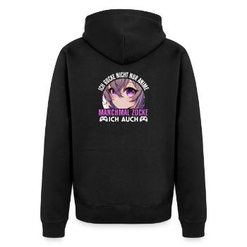 Ich Gucke Nicht Nur Anime Manchmal Zocke Ich Auch - Unisex Premium Bio Zip Hoodie - Schwarz - Hinten - Nico (187cm)