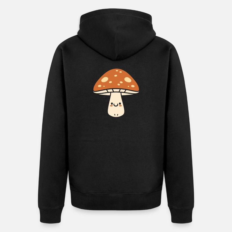 Champignon Kawaii Joyeux - Veste à capuche bio Premium Unisexe - noir