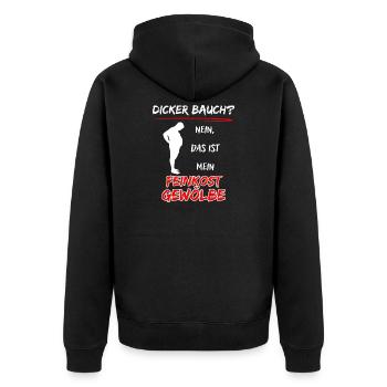 Dicker Bauch? nein das ist mein Feinkost Gewölbe - Unisex Premium Bio Zip Hoodie - Schwarz - Hinten - Nico (187cm)