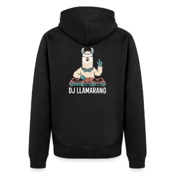 DJ LLAMARANG Lama DJ Party Club Musik Humor - Unisex Premium Bio Zip Hoodie - Schwarz - Hinten - Nico (187cm)