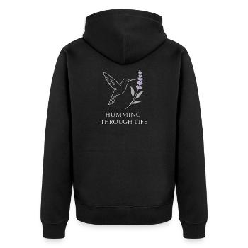Funny Hummingbird Mem Tiny Bird Big Energy - Unisex Premium Organic Zip Hoodie - black - Back - Nico (187cm)