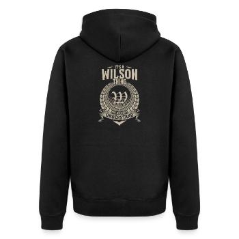 Wilson Wappen Emblem T-Shirt - Unisex Premium Bio Zip Hoodie - Schwarz - Hinten - Nico (187cm)