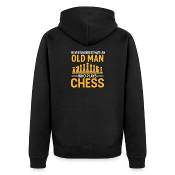 Funny Chess Odds Old Man Chess - Unisex Premium Organic Zip Hoodie - black - Back - Nico (187cm)
