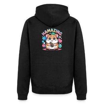 Hamazing Kawaii Hamster Seed Hearts - Unisex Premium Organic Zip Hoodie - black - Back - Nico (187cm)