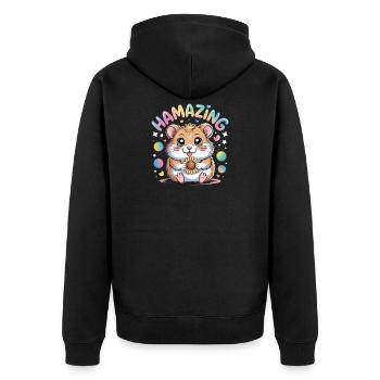 Hamazing Kawaii Hamster Seed Hearts - Unisex Premium Organic Zip Hoodie - black - Back - Nico (187cm)