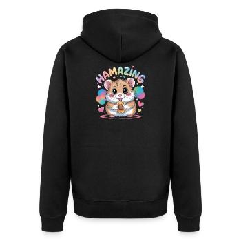 Hamazing Kawaii Hamster Seed Hearts - Unisex Premium Organic Zip Hoodie - black - Back - Nico (187cm)