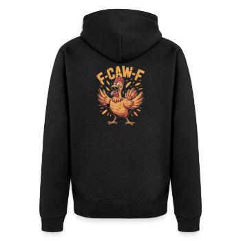 F-CAW-F Funny Angry Chicken Cartoon - Unisex Premium Organic Zip Hoodie - black - Back - Nico (187cm)