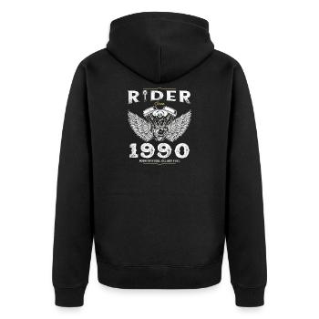 Cycliste depuis 1990 - 35 ans de route, d’huile et de carburant - Veste à capuche bio Premium Unisexe - noir - Dos - Nico (187cm)