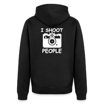 I Shoot People Tee Camera - Unisex Premium Organic Zip Hoodie - black - Back - Nico (187cm)