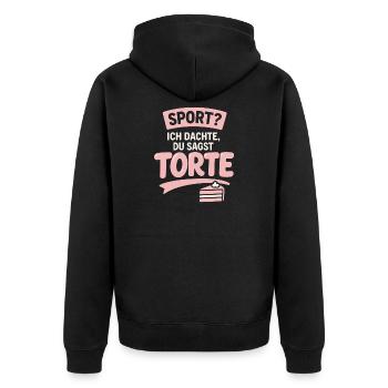Sport? Je croyais que tu avais dit gâteau | Gâteau drôle - Veste à capuche bio Premium Unisexe - noir - Dos - Nico (187cm)