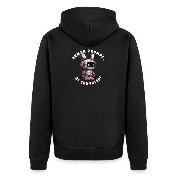 AI CONFUSED Nerds Promt Ingenieur - Unisex Premium Bio Zip Hoodie - Schwarz - Hinten - Nico (187cm)