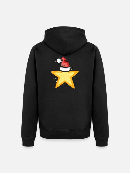 Poinsettia with Santa Hat Illustration - Unisex Premium Organic Zip Hoodie - black