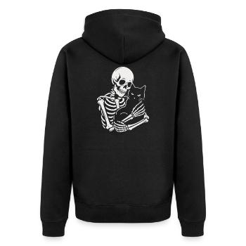 Skeleton stroking black cat - Unisex Premium Organic Zip Hoodie - black - Back - Nico (187cm)
